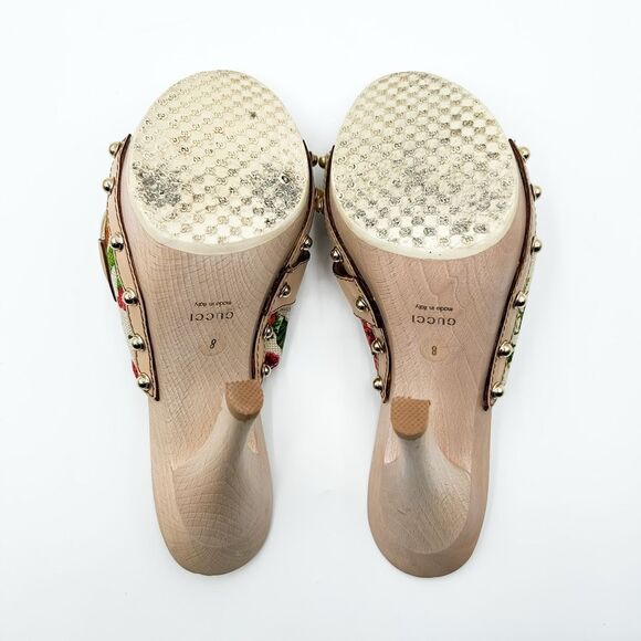 Gucci Horsebit Platform Floral Mules Sandals Heels Size 38, 8 - Picture 11 of 12